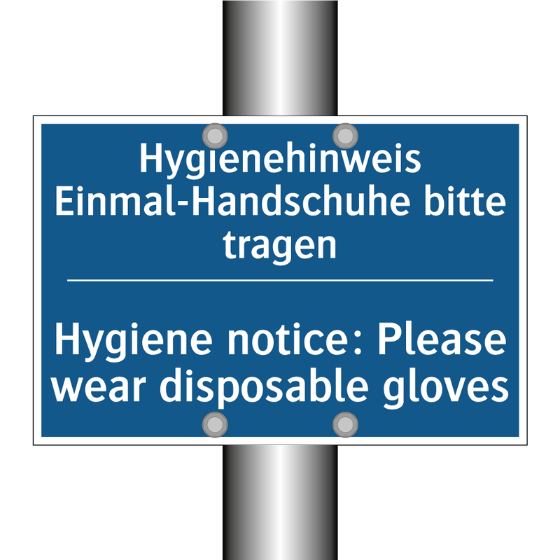 Hygienehinweis Einmal-Handschuhe /.../ - Hygiene notice: Please wear disposable /.../