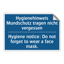 Hygienehinweis Mundschutz tragen /.../ - Hygiene notice: Do not forget /.../