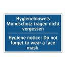 Hygienehinweis Mundschutz tragen /.../ - Hygiene notice: Do not forget /.../