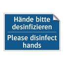 Hände bitte desinfizieren - Please disinfect hands