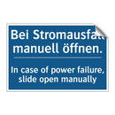 Bei Stromausfall manuell öffnen./.../ - In case of power failure, slide /.../