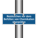 Notduschen vor dem Befüllen von Chemikalien überprüfen