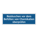 Notduschen vor dem Befüllen von Chemikalien überprüfen