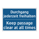 Durchgang jederzeit freihalten - Keep passage clear at all times/.../