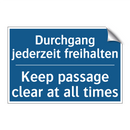 Durchgang jederzeit freihalten - Keep passage clear at all times/.../