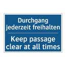 Durchgang jederzeit freihalten - Keep passage clear at all times/.../