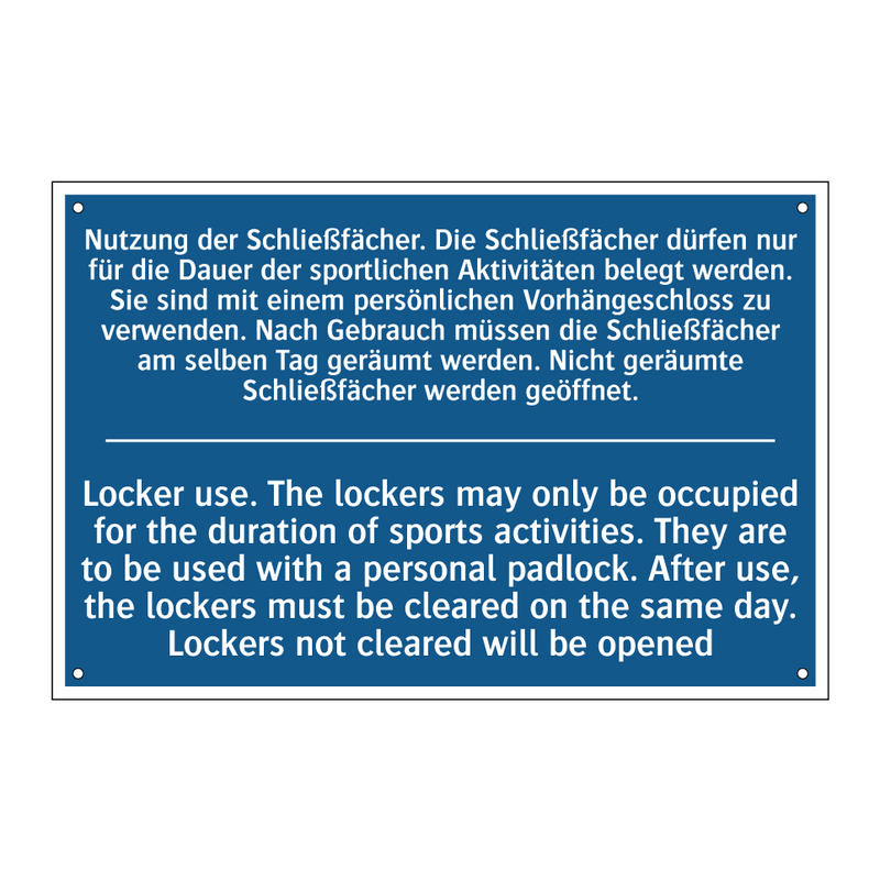Nutzung der Schließfächer. Die /.../ - Locker use. The lockers may only /.../