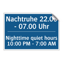 Nachtruhe 22.00 - 07.00 Uhr - Nighttime quiet hours 10:00 PM /.../