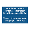 Bitte heben Sie die Hinterlassenschaften /.../ - Please pick up your dog's droppings. /.../