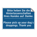 Bitte heben Sie die Hinterlassenschaften /.../ - Please pick up your dog's droppings. /.../