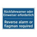 Rückfahrwarner oder Einweiser /.../ - Reverse alarm or flagman required/.../