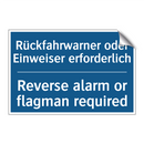 Rückfahrwarner oder Einweiser /.../ - Reverse alarm or flagman required/.../