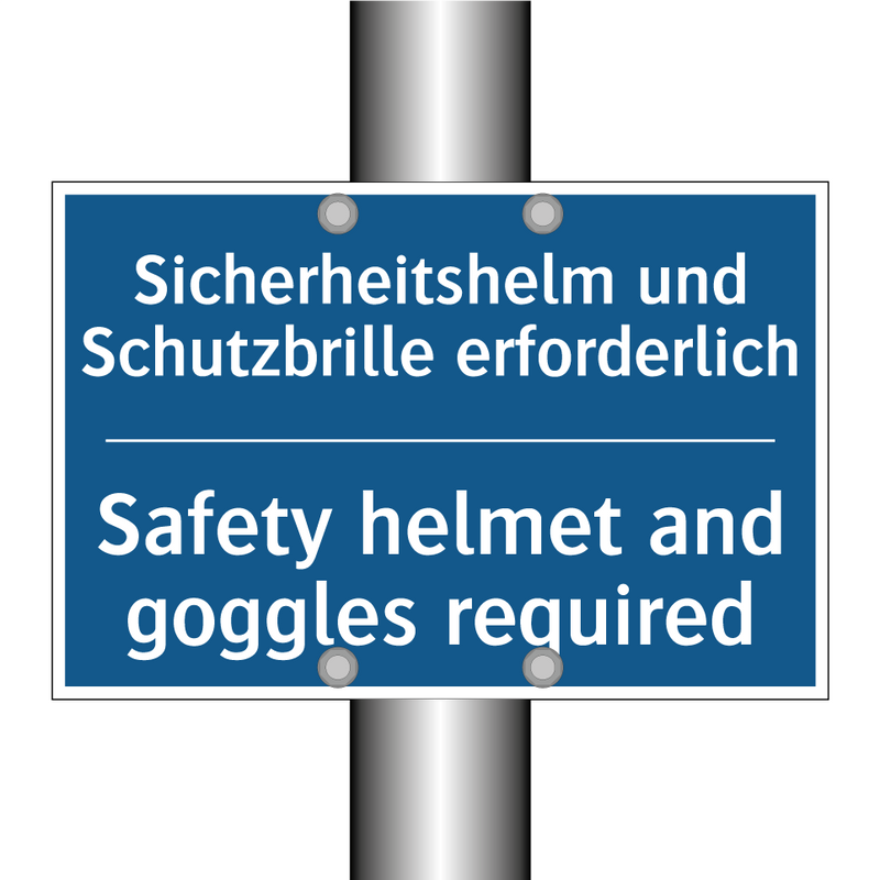 Sicherheitshelm und Schutzbrille /.../ - Safety helmet and goggles required/.../
