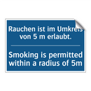 Rauchen ist im Umkreis von 5 m /.../ - Smoking is permitted within a /.../