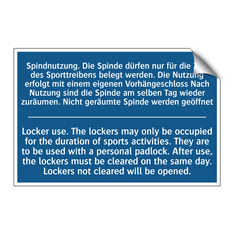 Spindnutzung. Die Spinde dürfen /.../ - Locker use. The lockers may only /.../