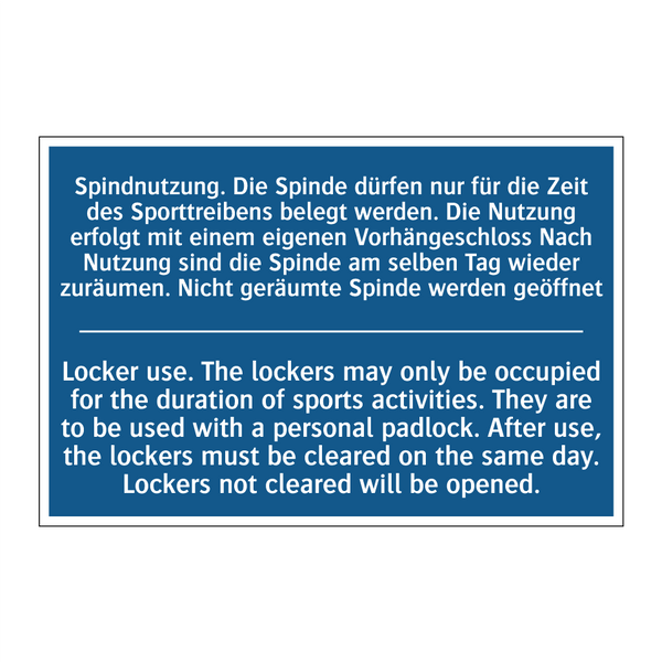 Spindnutzung. Die Spinde dürfen /.../ - Locker use. The lockers may only /.../