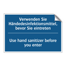 Verwenden Sie Händedesinfektionsmittel, /.../ - Use hand sanitizer before you /.../