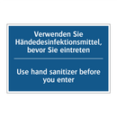Verwenden Sie Händedesinfektionsmittel, /.../ - Use hand sanitizer before you /.../