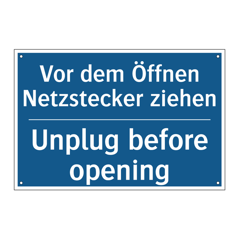 Vor dem Öffnen Netzstecker ziehen/.../ - Unplug before opening