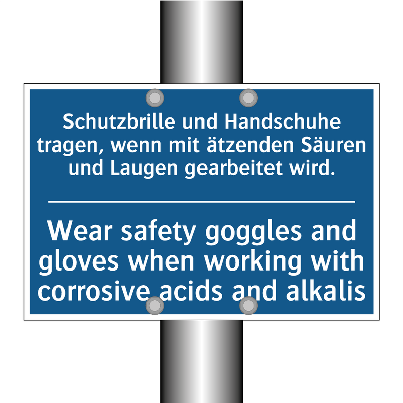 Schutzbrille und Handschuhe tragen, /.../ - Wear safety goggles and gloves /.../