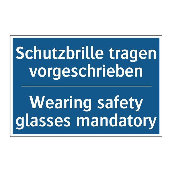 Schutzbrille tragen vorgeschrieben/.../ - Wearing safety glasses mandatory/.../