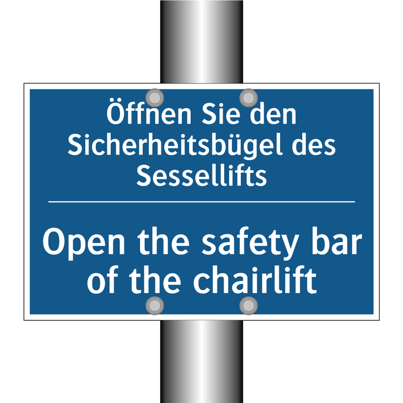 Öffnen Sie den Sicherheitsbügel /.../ - Open the safety bar of the chairlift/.../