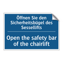Öffnen Sie den Sicherheitsbügel /.../ - Open the safety bar of the chairlift/.../