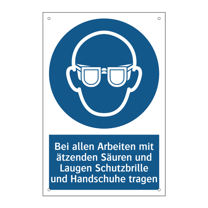 Bei allen Arbeiten mit ätzenden Säuren und Laugen Schutzbrille und Handschuhe tragen