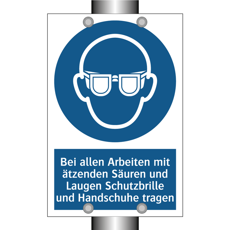 Bei allen Arbeiten mit ätzenden Säuren und Laugen Schutzbrille und Handschuhe tragen