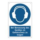 Bei Benutzung des Gerätes ist Gehörschutz zu tragen