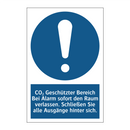 CO₂ Geschützter Bereich Bei Alarm sofort den Raum verlassen. Schließen Sie alle Ausgänge hinter sich.