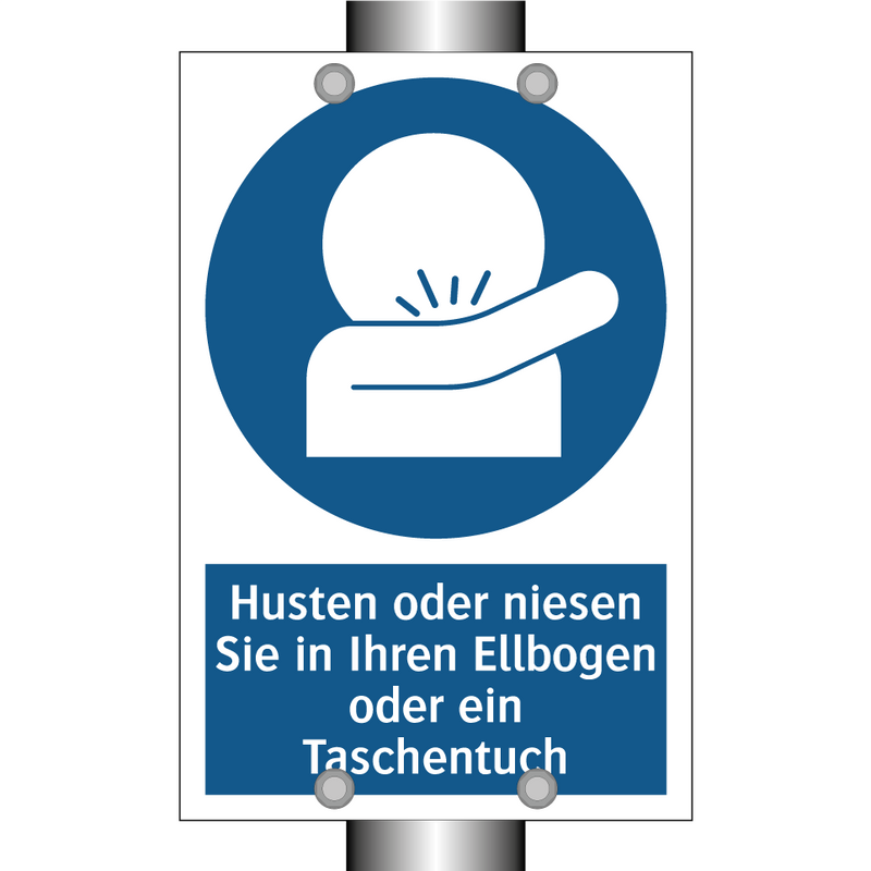 Husten oder niesen Sie in Ihren Ellbogen oder ein Taschentuch