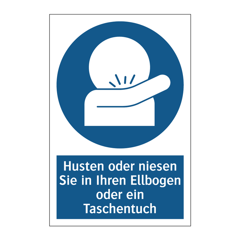 Husten oder niesen Sie in Ihren Ellbogen oder ein Taschentuch