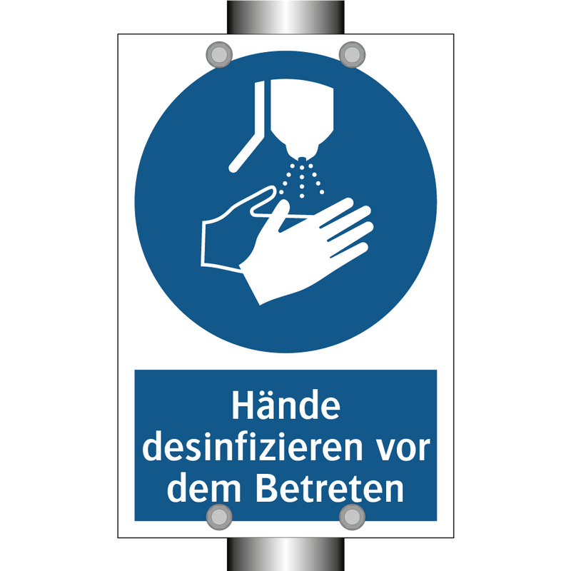 Hände desinfizieren vor dem Betreten