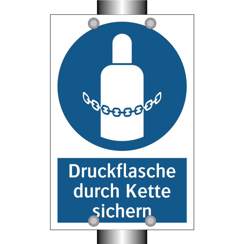 Druckflasche durch Kette sichern