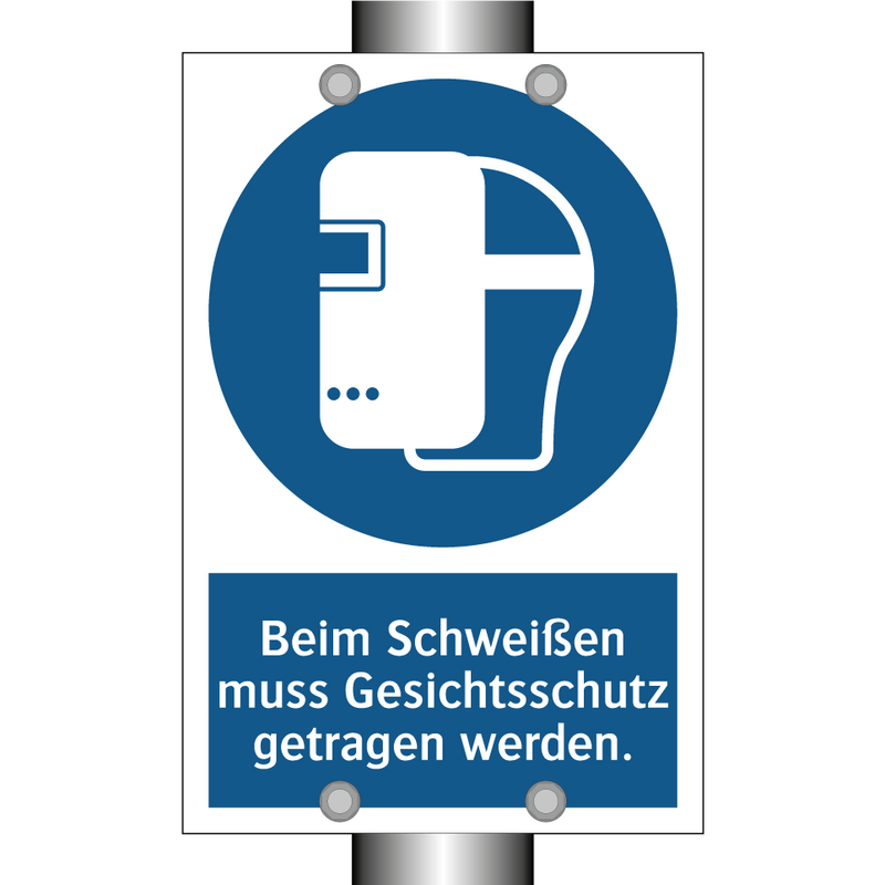 Beim Schweißen muss Gesichtsschutz getragen werden.
