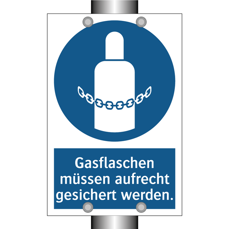 Gasflaschen müssen aufrecht gesichert werden.