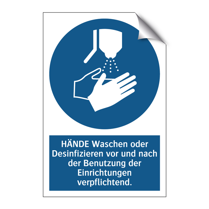 HÄNDE Waschen oder Desinfizieren vor und nach der Benutzung der Einrichtungen verpflichtend.