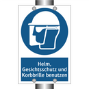 Helm, Gesichtsschutz und Korbbrille benutzen