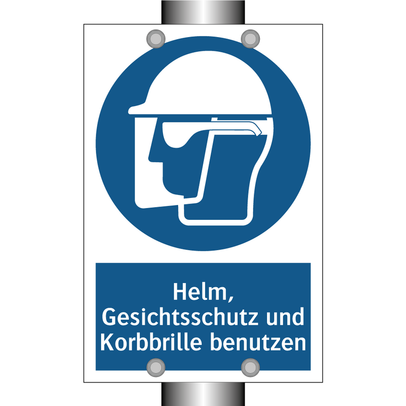 Helm, Gesichtsschutz und Korbbrille benutzen