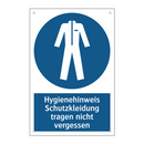 Hygienehinweis Schutzkleidung tragen nicht vergessen