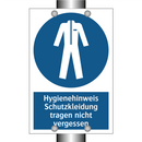 Hygienehinweis Schutzkleidung tragen nicht vergessen