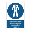 Hygienehinweis Schutzkleidung tragen nicht vergessen