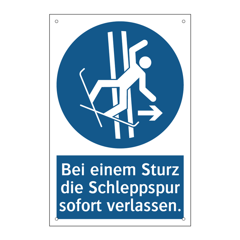 Bei einem Sturz die Schleppspur sofort verlassen.