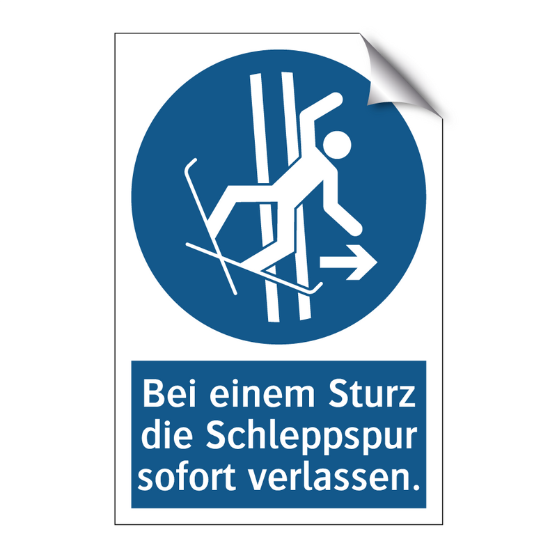 Bei einem Sturz die Schleppspur sofort verlassen.