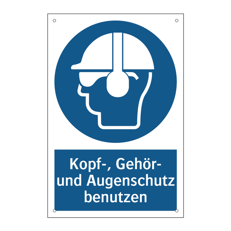 Kopf-, Gehör- und Augenschutz benutzen
