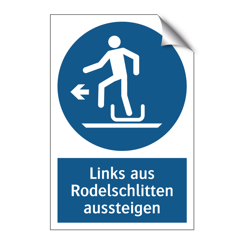 Links aus Rodelschlitten aussteigen