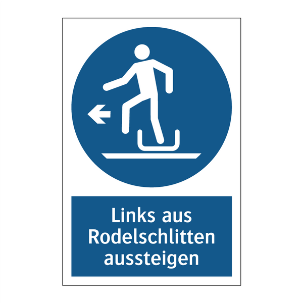 Links aus Rodelschlitten aussteigen
