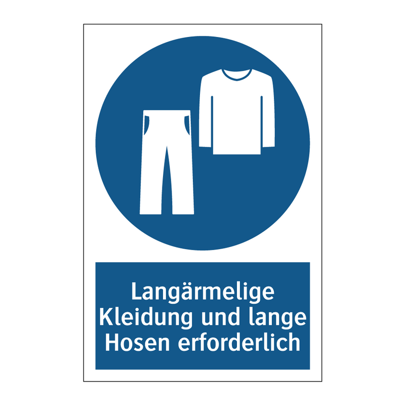 Langärmelige Kleidung und lange Hosen erforderlich