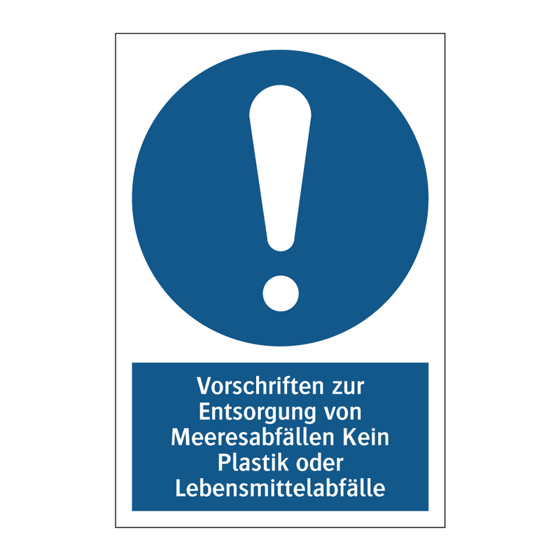 Vorschriften zur Entsorgung von Meeresabfällen Kein Plastik oder Lebensmittelabfälle